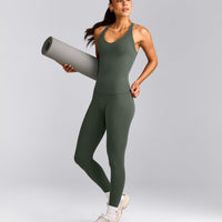 SoftMotion™ Racer Back Vest with Built in Bra Shelf with Grey Logo | Dark Khaki