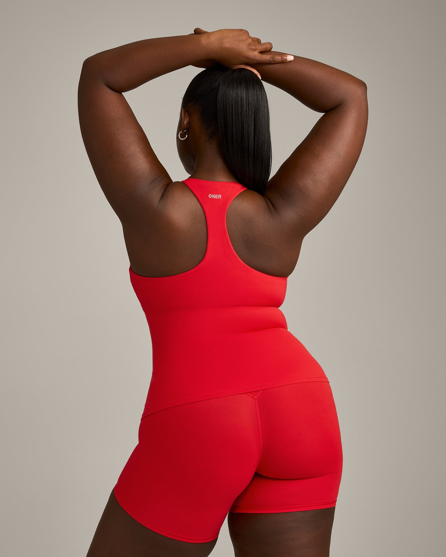 SoftMotion™ Racer Back Vest with Built in Bra Shelf with Grey Logo | Fiery Red