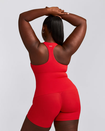 SoftMotion™ Racer Back Vest with Built in Bra Shelf with Grey Logo | Fiery Red