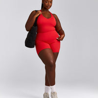 SoftMotion™ Racer Back Vest with Built in Bra Shelf with Grey Logo | Fiery Red