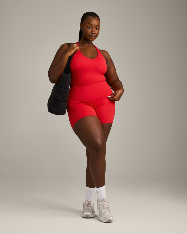 SoftMotion™ Racer Back Vest with Built in Bra Shelf with Grey Logo | Fiery Red