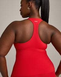 SoftMotion™ Racer Back Vest with Built in Bra Shelf with Grey Logo | Fiery Red