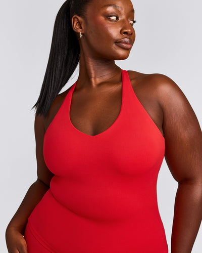 SoftMotion™ Racer Back Vest with Built in Bra Shelf with Grey Logo | Fiery Red