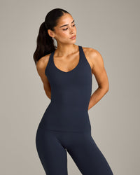 SoftMotion™ Racer Back Vest with Built in Bra Shelf with Grey Logo | True Blue