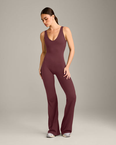 SoftMotion™ Scoop Back Flared All In One Long with Grey Logo | Velvet Mocha