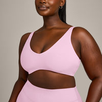 SoftMotion™ Scoop Back Bralette with Grey Logo | Chalk Pink