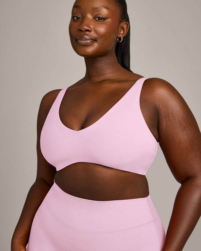 SoftMotion™ Scoop Back Bralette with Grey Logo | Chalk Pink