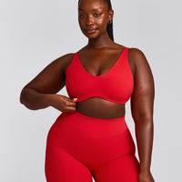 SoftMotion™ Scoop Back Bralette with Grey Logo | Fiery Red