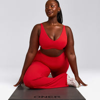 SoftMotion™ Scoop Back Bralette with Grey Logo | Fiery Red