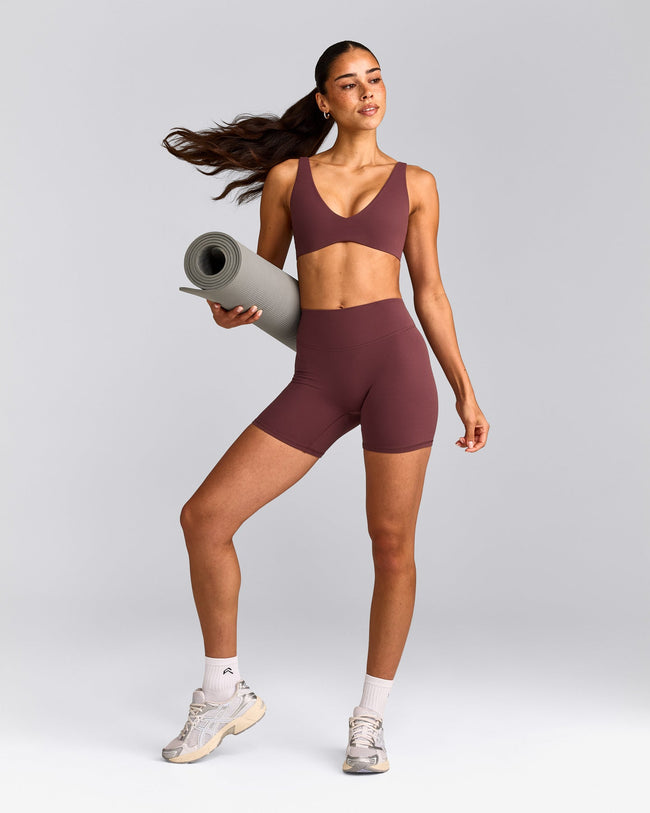 SoftMotion™ Scoop Back Bralette with Grey Logo | Velvet Mocha