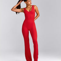 SoftMotion™ Scoop Back Flared All In One Long with Grey Logo | Fiery Red