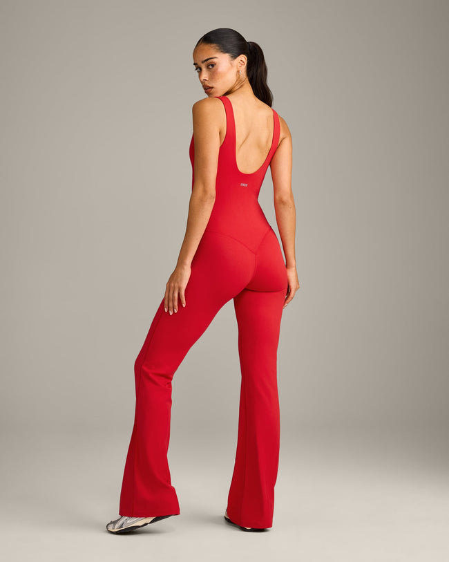 SoftMotion™ Scoop Back Flared All In One Long with Grey Logo | Fiery Red