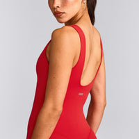 SoftMotion™ Scoop Back Flared All In One Long with Grey Logo | Fiery Red