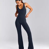 SoftMotion™ Scoop Back Flared All In One Long with Grey Logo | True Blue