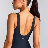 SoftMotion™ Scoop Back Flared All In One Long with Grey Logo | True Blue