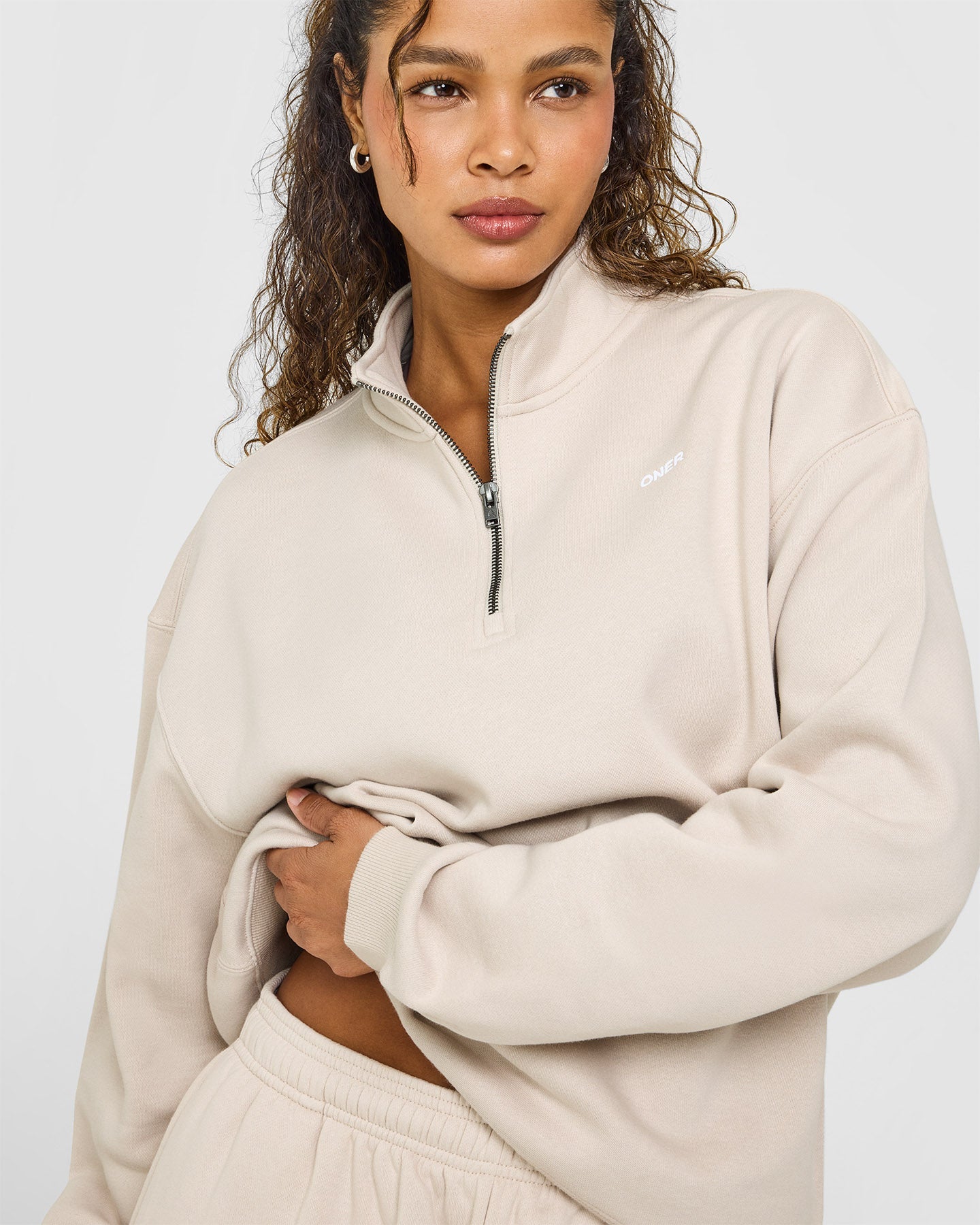 Foundations Oversized 1/4 Zip Sweatshirt | Sand