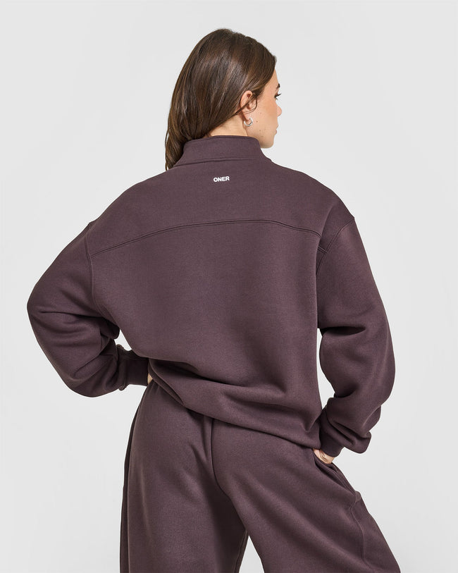 Foundations Oversized 1/4 Zip Sweatshirt | Umber Brown