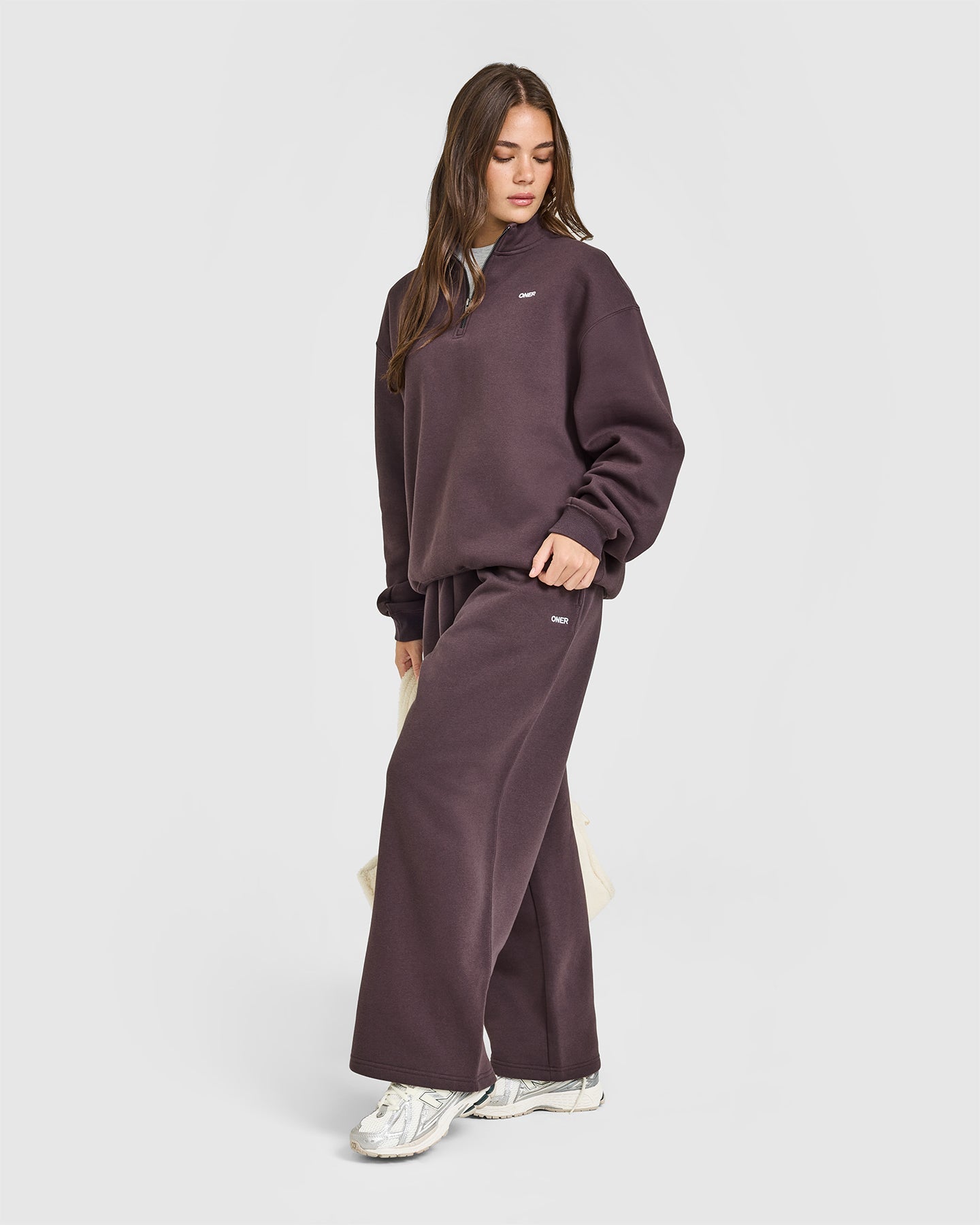 Foundations Oversized 1/4 Zip Sweatshirt | Umber Brown