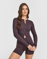 Mellow™ Rib Long Sleeve Cardigan | Umber Brown