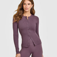 Mellow™ Rib Long Sleeve Cardigan | Vintage Purple