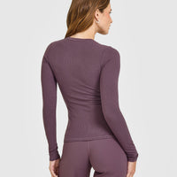 Mellow™ Rib Long Sleeve Cardigan | Vintage Purple