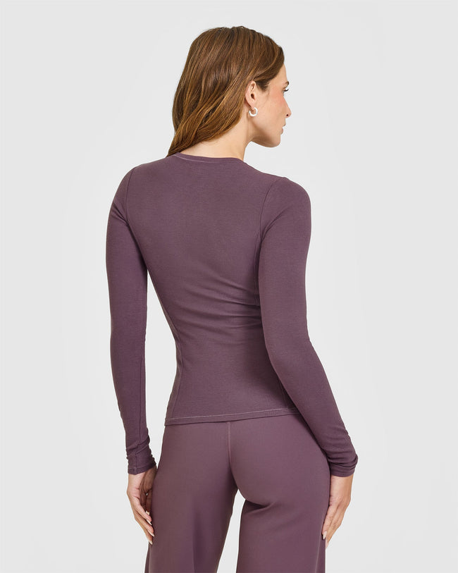 Mellow™ Rib Long Sleeve Cardigan | Vintage Purple