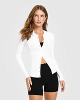 Mellow™ Rib Long Sleeve Cardigan | White