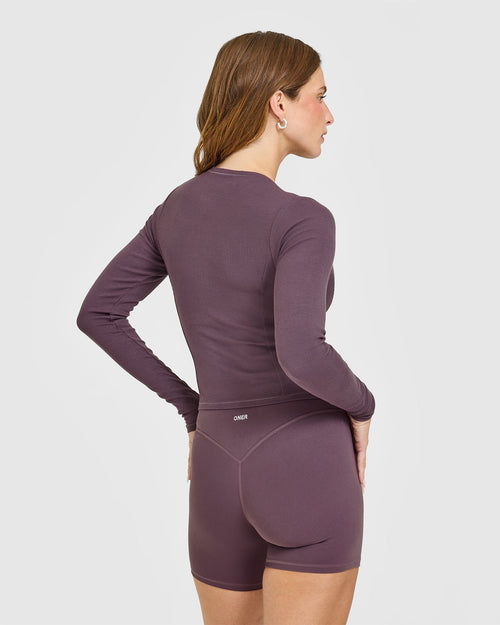 Mellow™ Rib Mid Long Sleeve Cardigan | Vintage Purple