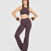 SoftMotion™ High Neck Sports Bra with White Logo | Dark Umber Brown