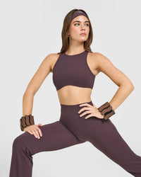 SoftMotion™ High Neck Sports Bra with White Logo | Dark Umber Brown