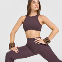 SoftMotion™ High Neck Sports Bra with White Logo | Dark Umber Brown
