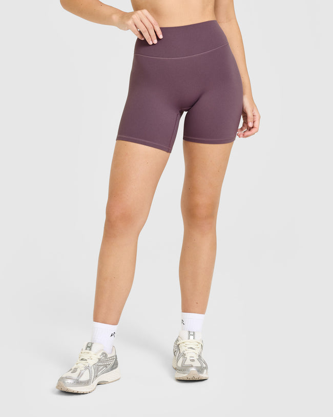 SoftMotion™ High Waisted Shorts 6" with White Logo | Vintage Purple