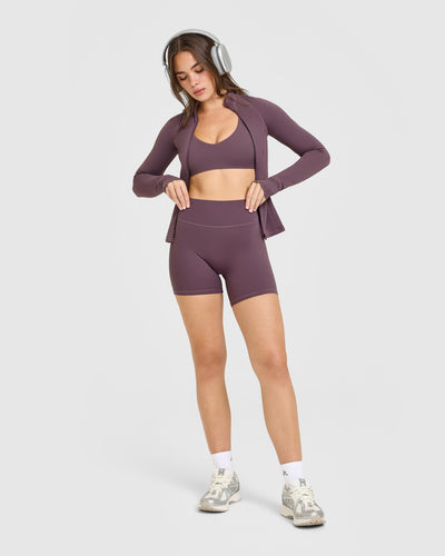 SoftMotion™ High Waisted Shorts 6" with White Logo | Vintage Purple