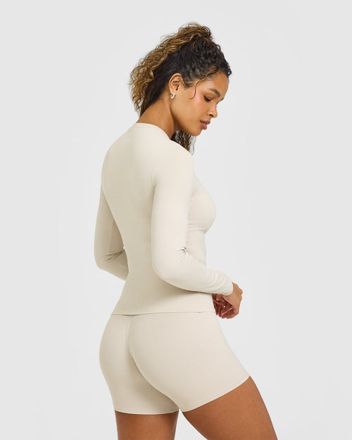 SoftMotion™ Long Sleeve Top with White Logo | Sand