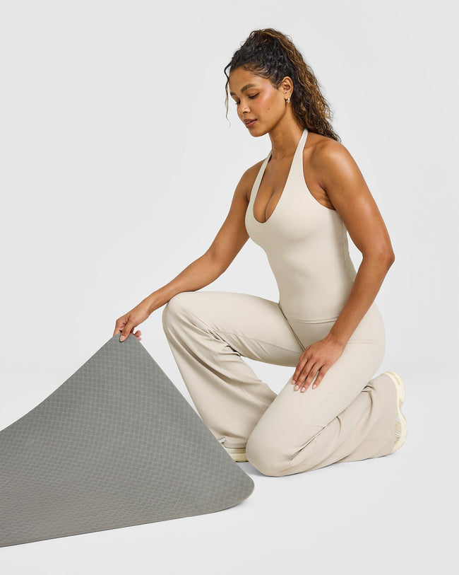 SoftMotion™ Halter Neck Vest with Built in Bra Shelf with White Logo | Sand