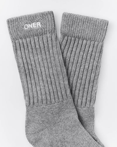 Rib Long Crew Socks | Mid Grey Marl