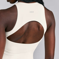 SoftMotion™ High Neck Mid Tank with Built in Bra Shelf | Marshmallow White