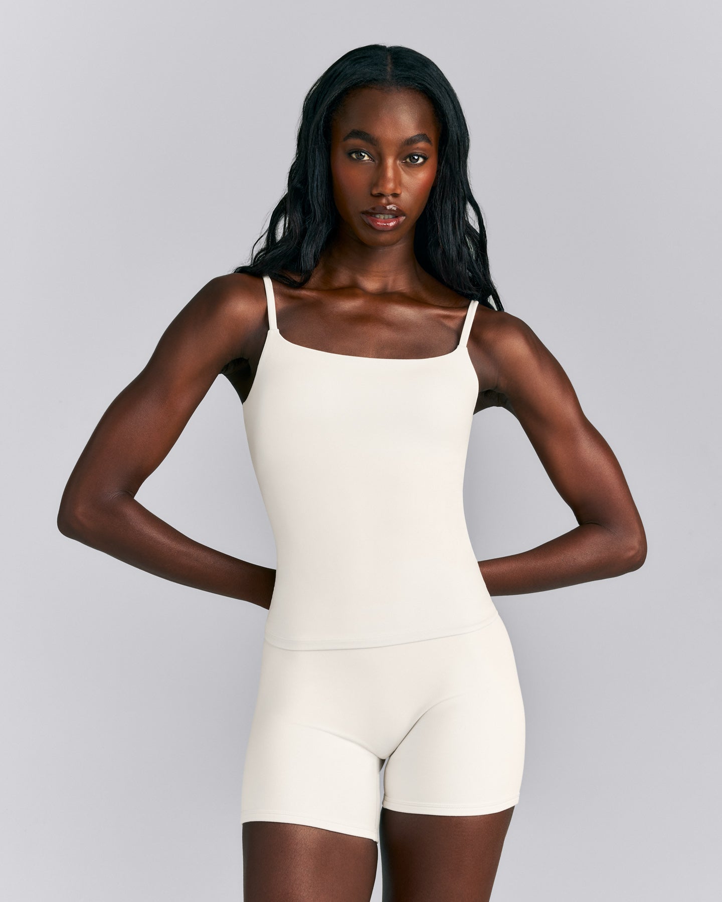 SoftMotion™ Strappy Vest with Built in Bra Shelf | Marshmallow White