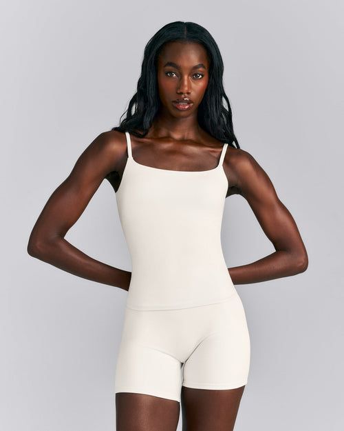 SoftMotion™ Strappy Vest with Built in Bra Shelf | Marshmallow White