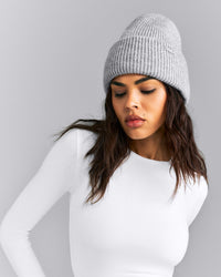Wool Rib Knit Beanie | Grey Marl