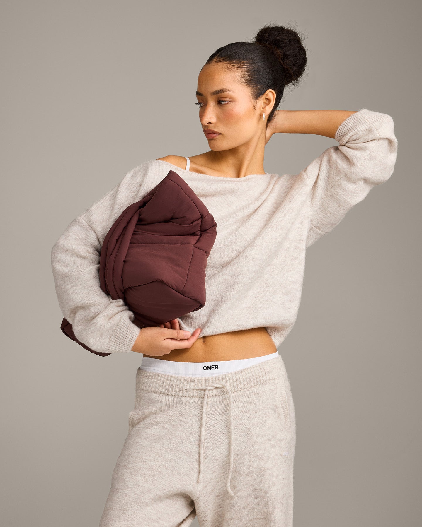 Oversized Knit Off-The-Shoulder Sweater | Oat Marl