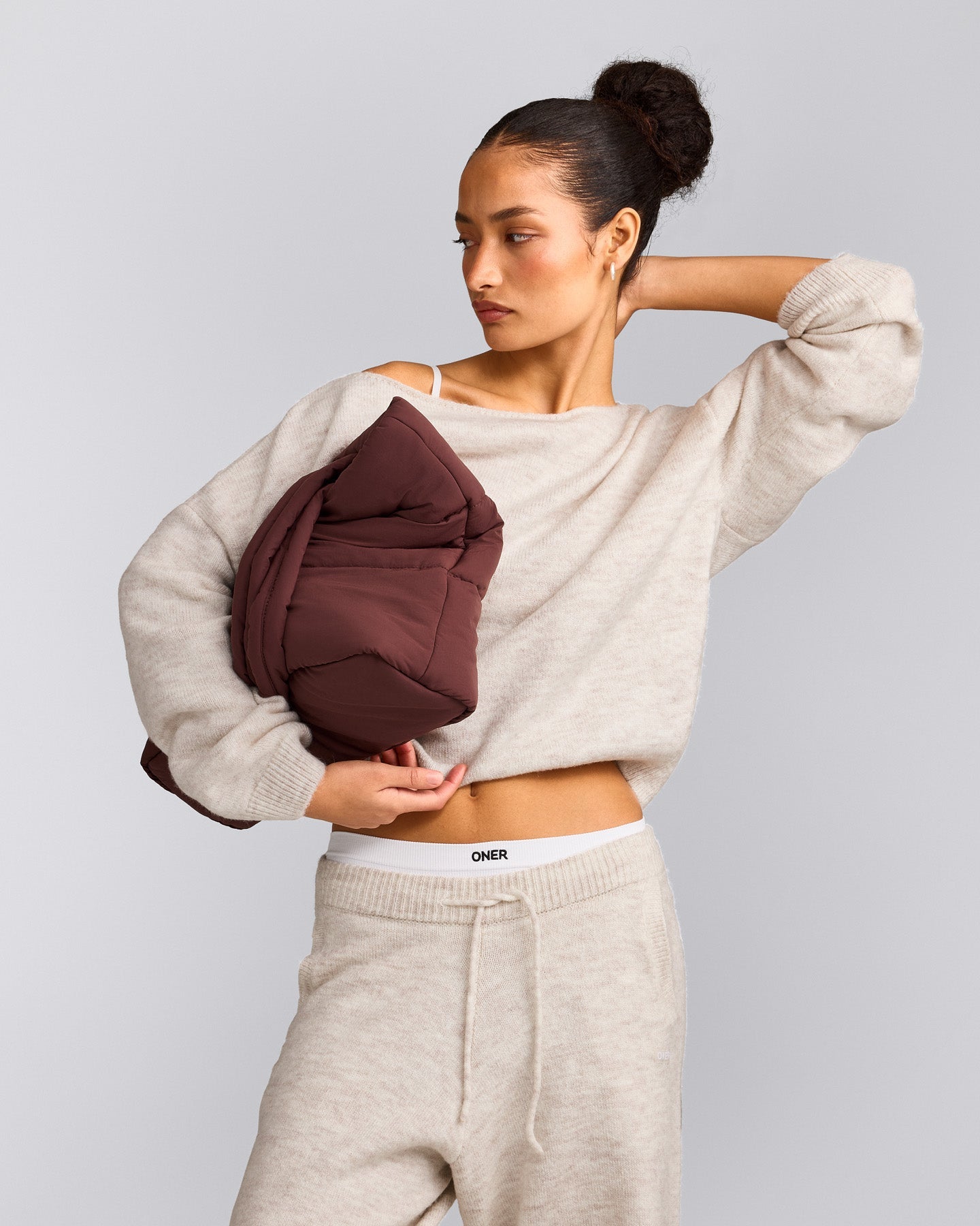 Oversized Knit Off-The-Shoulder Sweater | Oat Marl