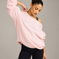 Oversized Knit Off-The-Shoulder Sweater | Soft Girl Pink