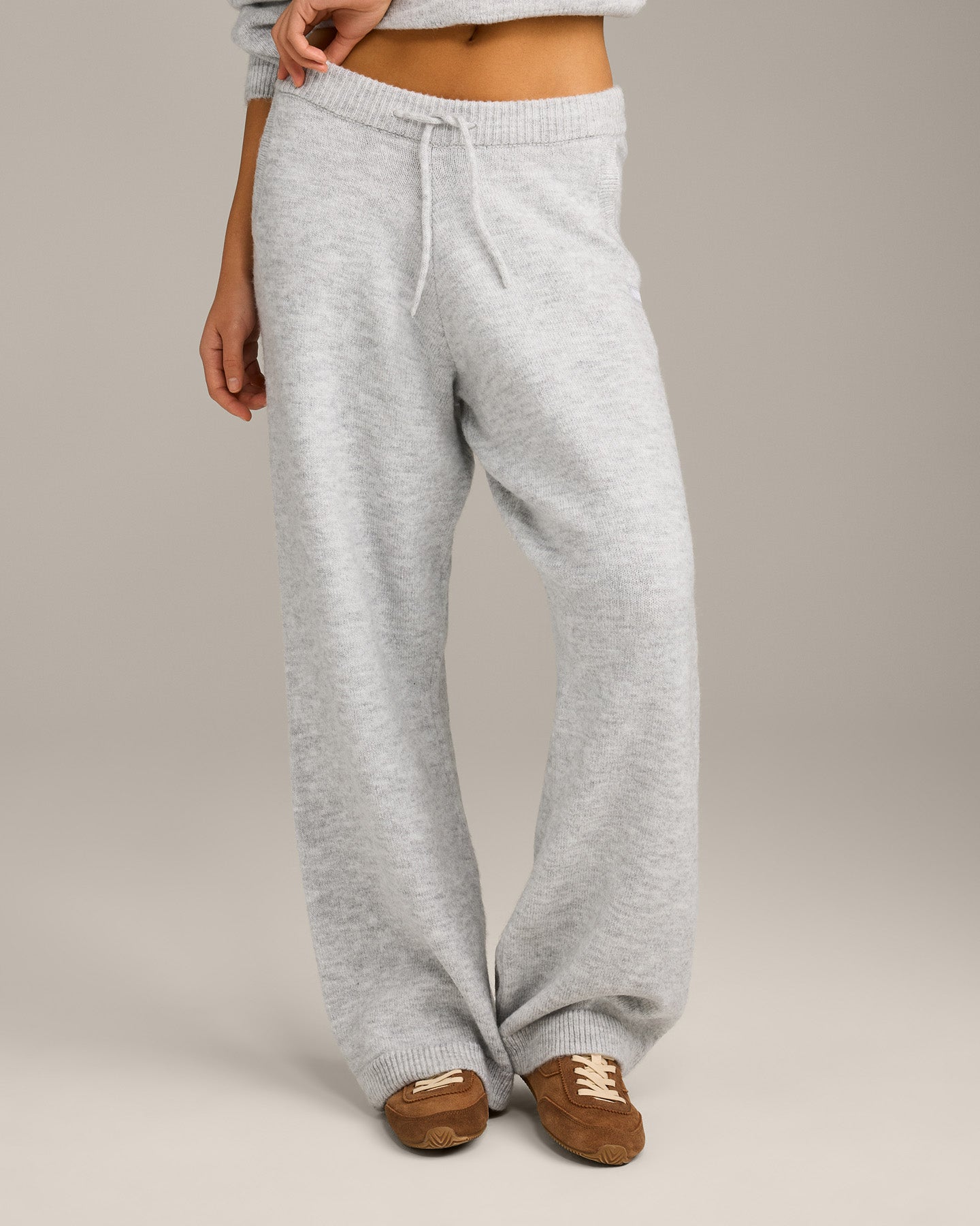 Oversized Knit Straight Leg Bottoms | Light Grey Marl