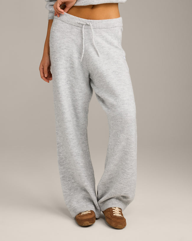 Oversized Knit Straight Leg Bottoms | Light Grey Marl