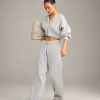 Oversized Knit Zip Through Mid Hoodie | Light Grey Marl
