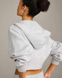 Oversized Knit Zip Through Mid Hoodie | Light Grey Marl