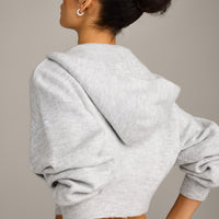 Oversized Knit Zip Through Mid Hoodie | Light Grey Marl