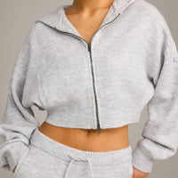 Oversized Knit Zip Through Mid Hoodie | Light Grey Marl