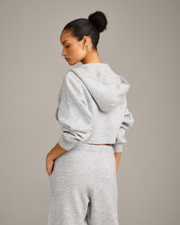 Oversized Knit Zip Through Mid Hoodie | Light Grey Marl